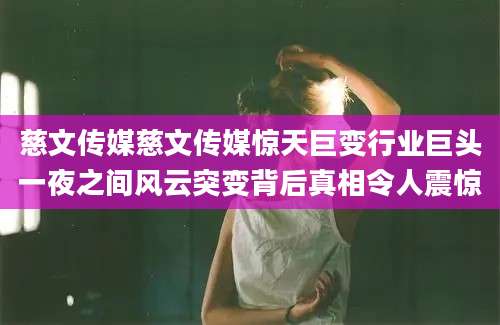 慈文传媒慈文传媒惊天巨变行业巨头一夜之间风云突变背后真相令人震惊