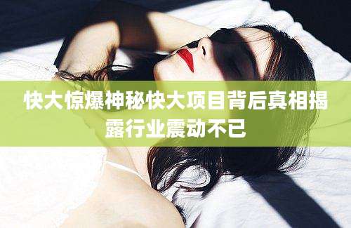 快大惊爆神秘快大项目背后真相揭露行业震动不已
