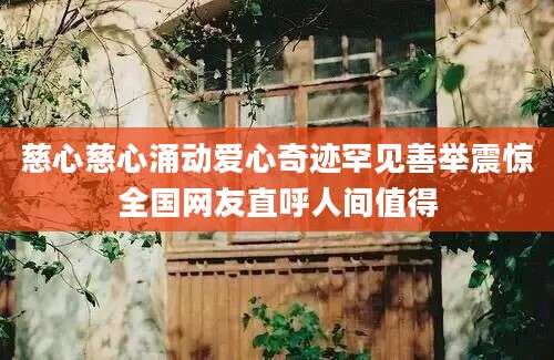 慈心慈心涌动爱心奇迹罕见善举震惊全国网友直呼人间值得