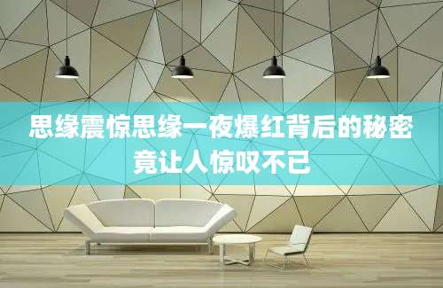 思缘震惊思缘一夜爆红背后的秘密竟让人惊叹不已